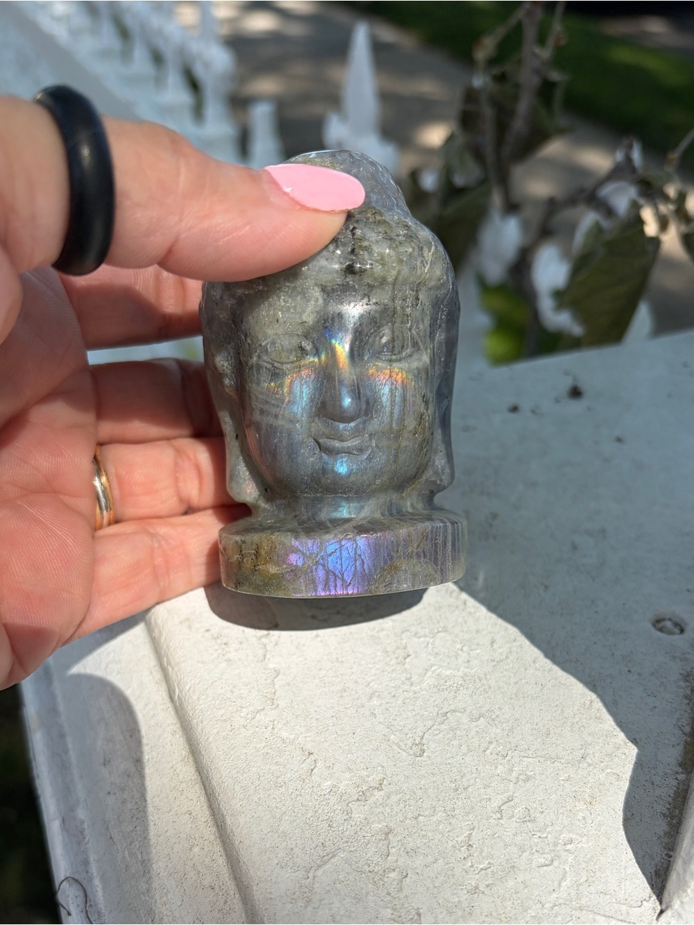 Carved Labradorite Buddha Head — Iridescent Crystal Stone - Picture 5 of 6